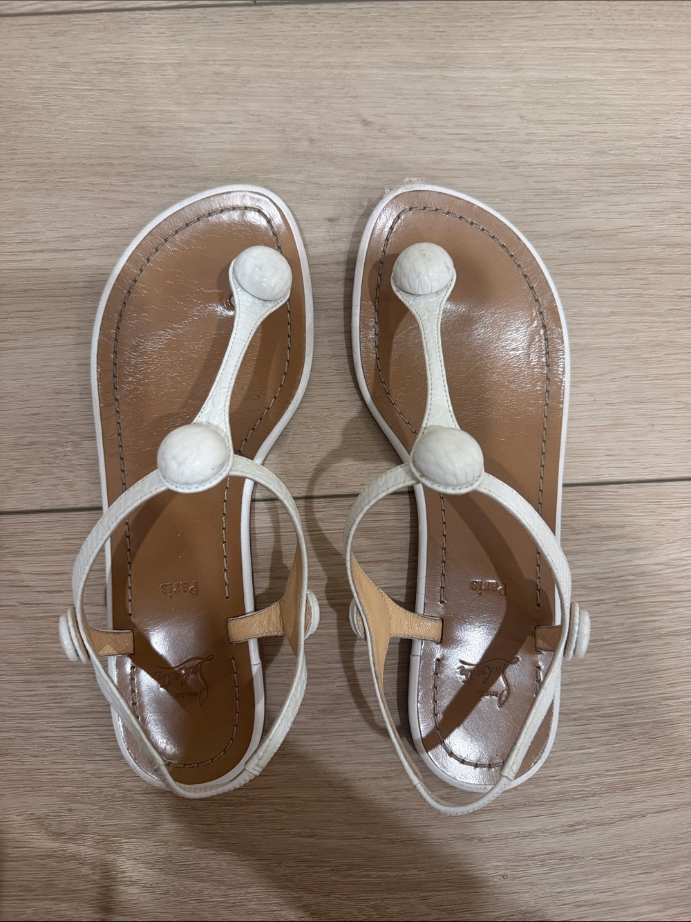 Christian Louboutin White Leather T-Strap Sandals